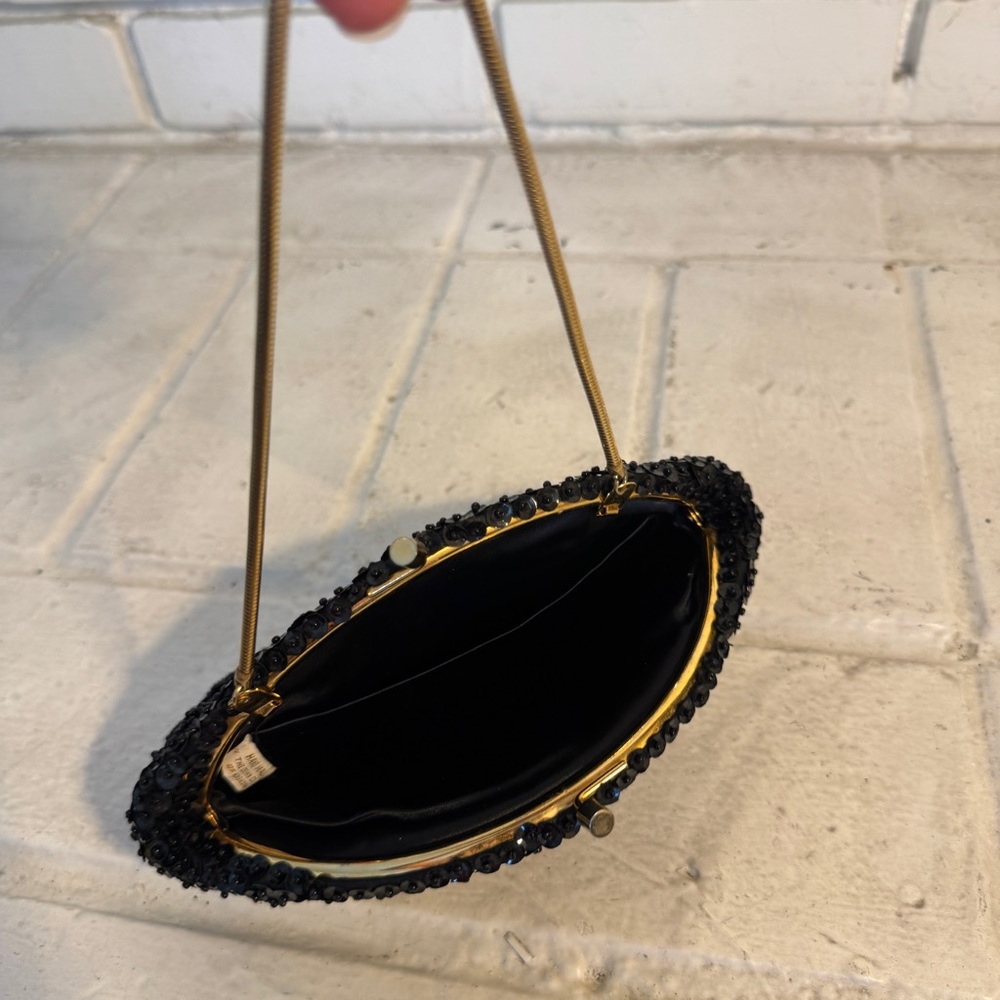 Vintage Black Beaded Purse Crown Colony Beaded Purse - Picture 7 of 11